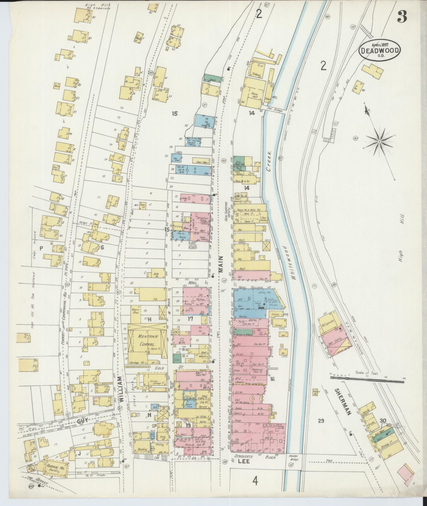 Sanborn Fire Insurance Map from Deadwood, Lawrence County, South Dakota (1897), Sheet #0003 - Complete Map Set gallery image, historic Sanborn map, vintage wall art, South Dakota South Dakota