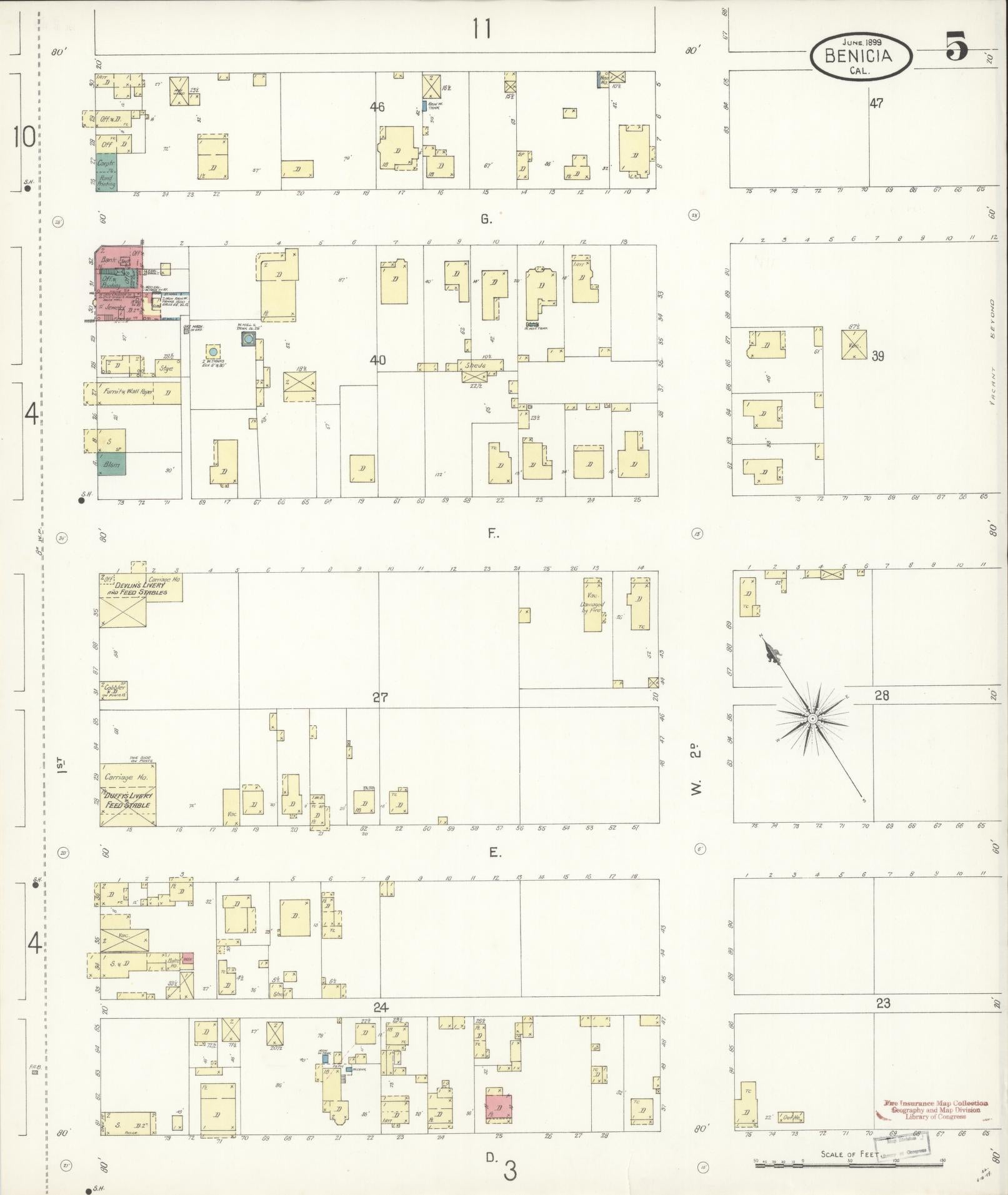 Sanborn Fire Insurance Map from Benicia, Solano County, California (1899), Sheet #0005 - Historic Sanborn Fire Insurance Map Print, vintage old map wall art, antique decor, genealogy gift, California California map