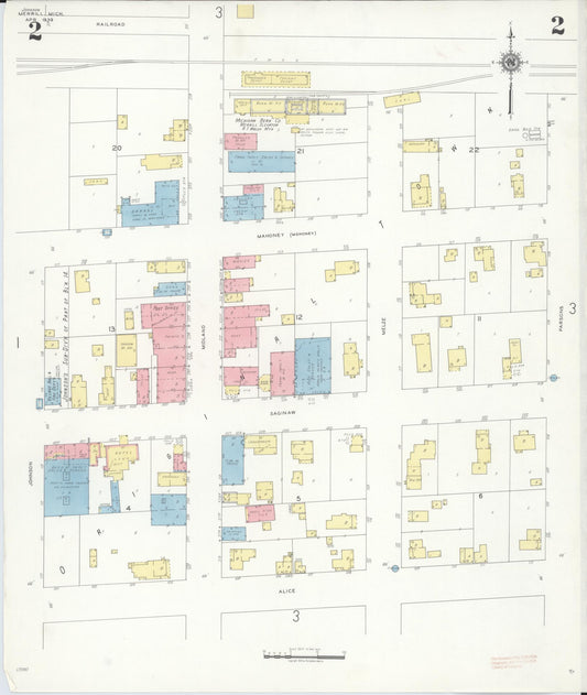 Sanborn Fire Insurance Map from Merrill, Saginaw County, Michigan (1939), Sheet #0002 - Historic Sanborn Fire Insurance Map Print, vintage old map wall art, antique decor, genealogy gift, Michigan Michigan map