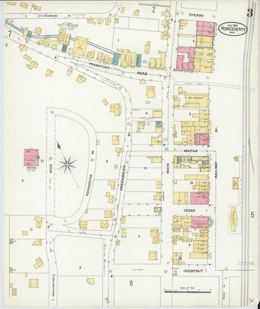 Sanborn Fire Insurance Map from Ronceverte, Greenbrier County, West Virginia (1905), Sheet #0003 - Historic Sanborn Fire Insurance Map Print, vintage old map wall art, antique decor, genealogy gift, West Virginia West Virginia map