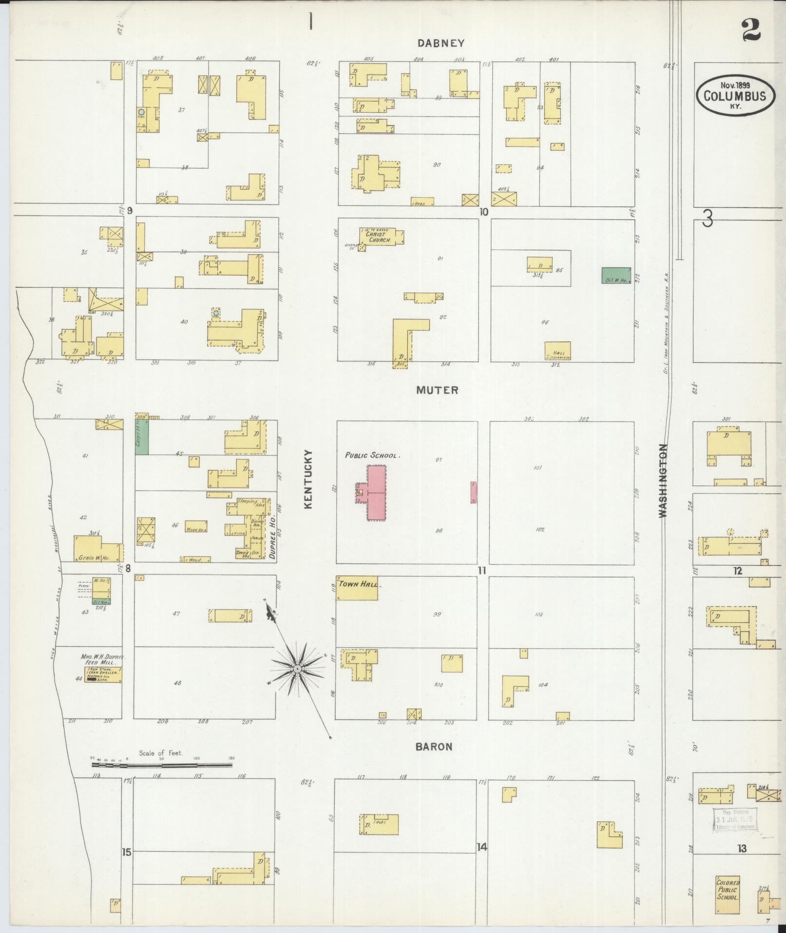 Sanborn Fire Insurance Map from Columbus, Hickman County, Kentucky (1899), Sheet #0002 - Historic Sanborn Fire Insurance Map Print, vintage old map wall art, antique decor, genealogy gift, Kentucky Kentucky map