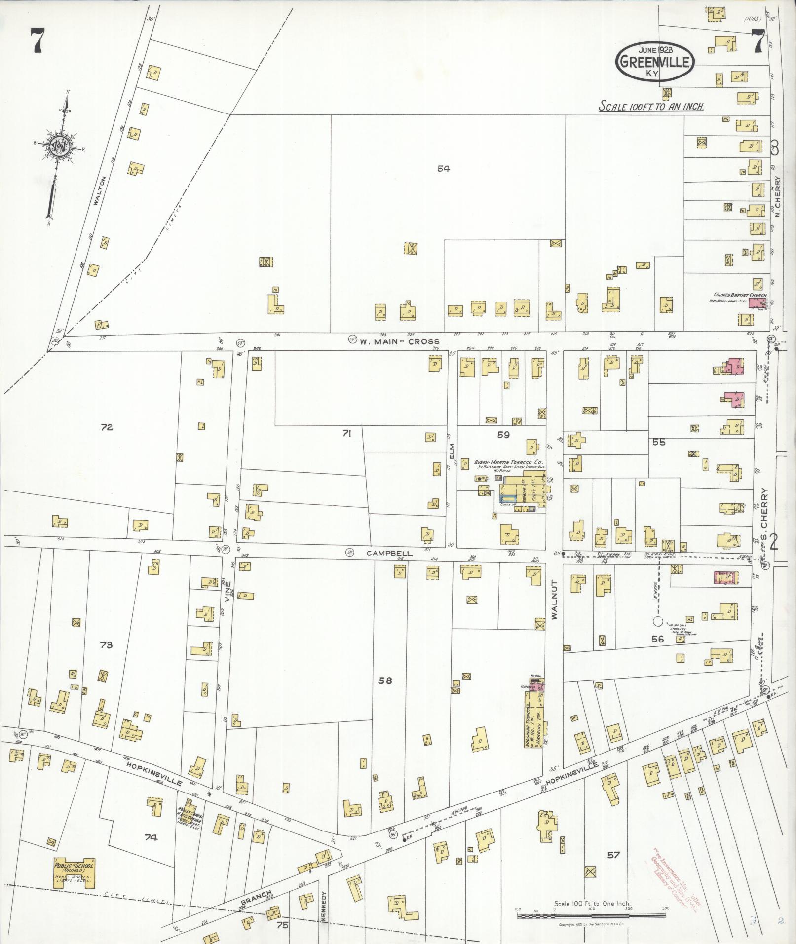 Sanborn Fire Insurance Map from Greenville, Muhlenberg County, Kentucky (1923), Sheet #0007 - Complete Map Set gallery image, historic Sanborn map, vintage wall art, Kentucky Kentucky