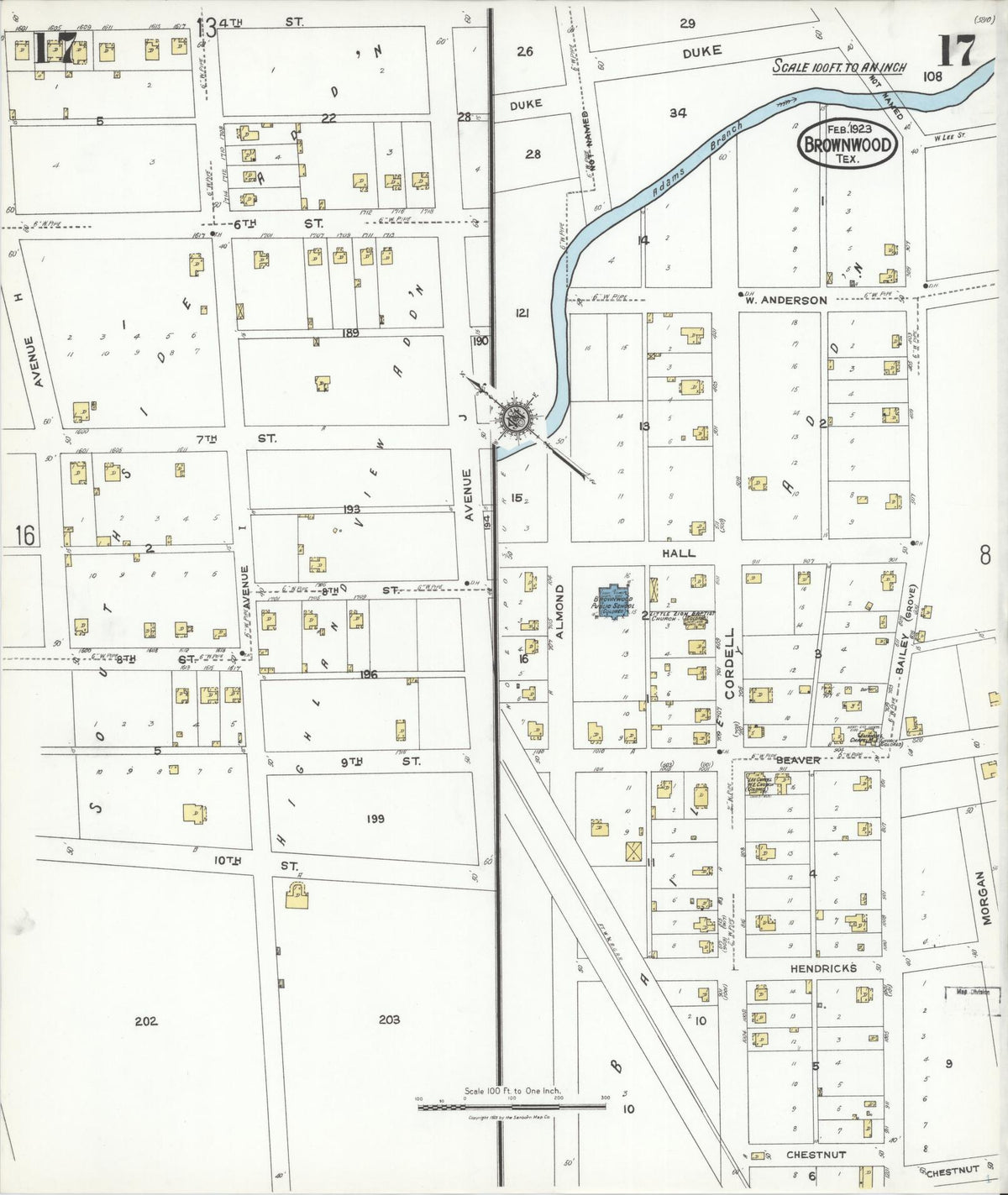 Sanborn Fire Insurance Map from Brownwood, Brown County, Texas (1923), Sheet #0017 - Complete Map Set gallery image, historic Sanborn map, vintage wall art, Texas Texas