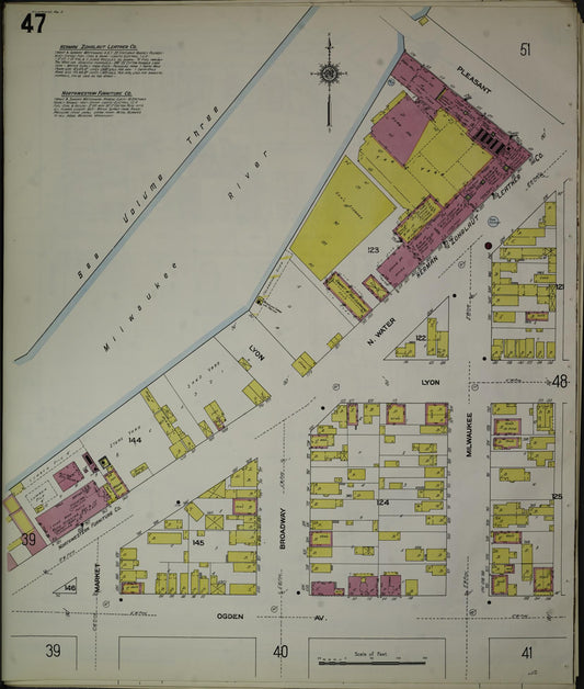Sanborn Fire Insurance Map from Milwaukee, Milwaukee County, Wisconsin (1910), Sheet #0047 - Historic Sanborn Fire Insurance Map Print, vintage old map wall art, antique decor, genealogy gift, Wisconsin Wisconsin map