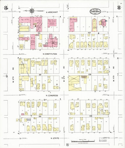 Sanborn Fire Insurance Map from Emporia, Lyon County, Kansas (1923), Sheet #0008 - Complete Map Set gallery image, historic Sanborn map, vintage wall art, Kansas Kansas