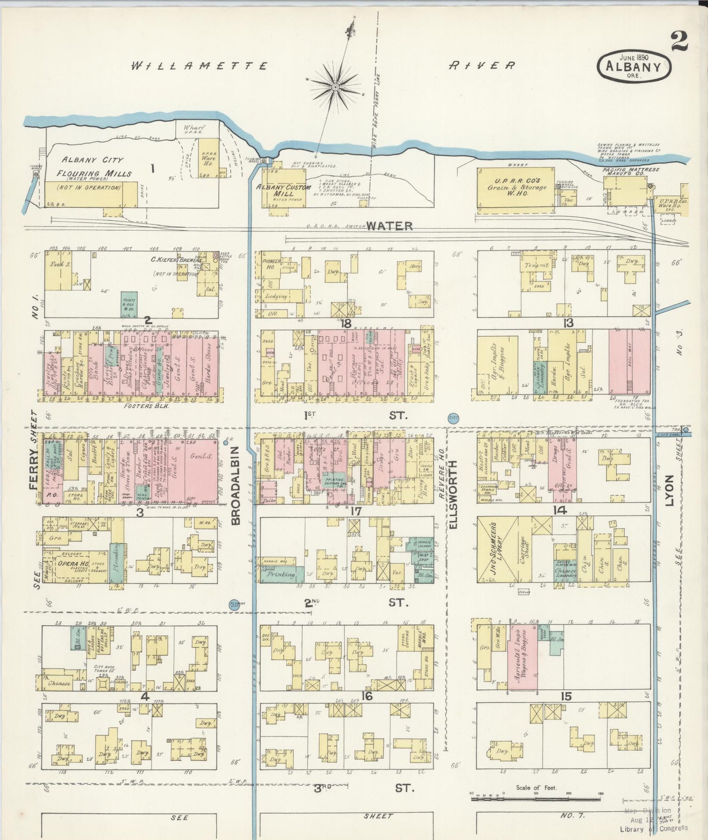 Sanborn Fire Insurance Map from Albany, Linn County, Oregon (1890), Sheet #0002 - Complete Map Set gallery image, historic Sanborn map, vintage wall art, Oregon Oregon