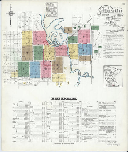 Sanborn Fire Insurance Map from Austin, Mower County, Minnesota (1917), Sheet #0001 - Complete Map Set gallery image, historic Sanborn map, vintage wall art, Minnesota Minnesota