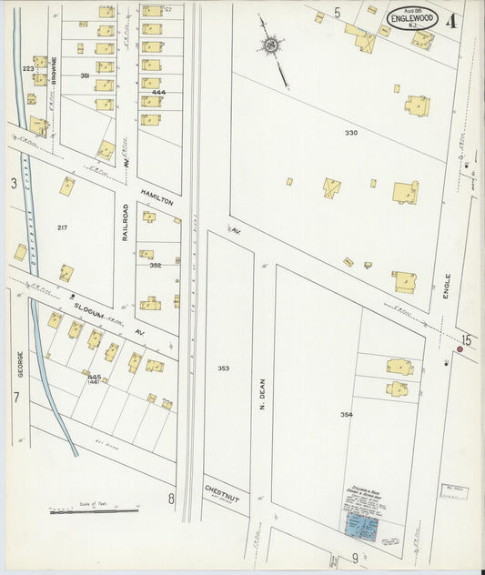 Sanborn Fire Insurance Map from Englewood, Bergen County, New Jersey (1915), Sheet #0004 - Historic Sanborn Fire Insurance Map Print, vintage old map wall art, antique decor, genealogy gift, New Jersey New Jersey map
