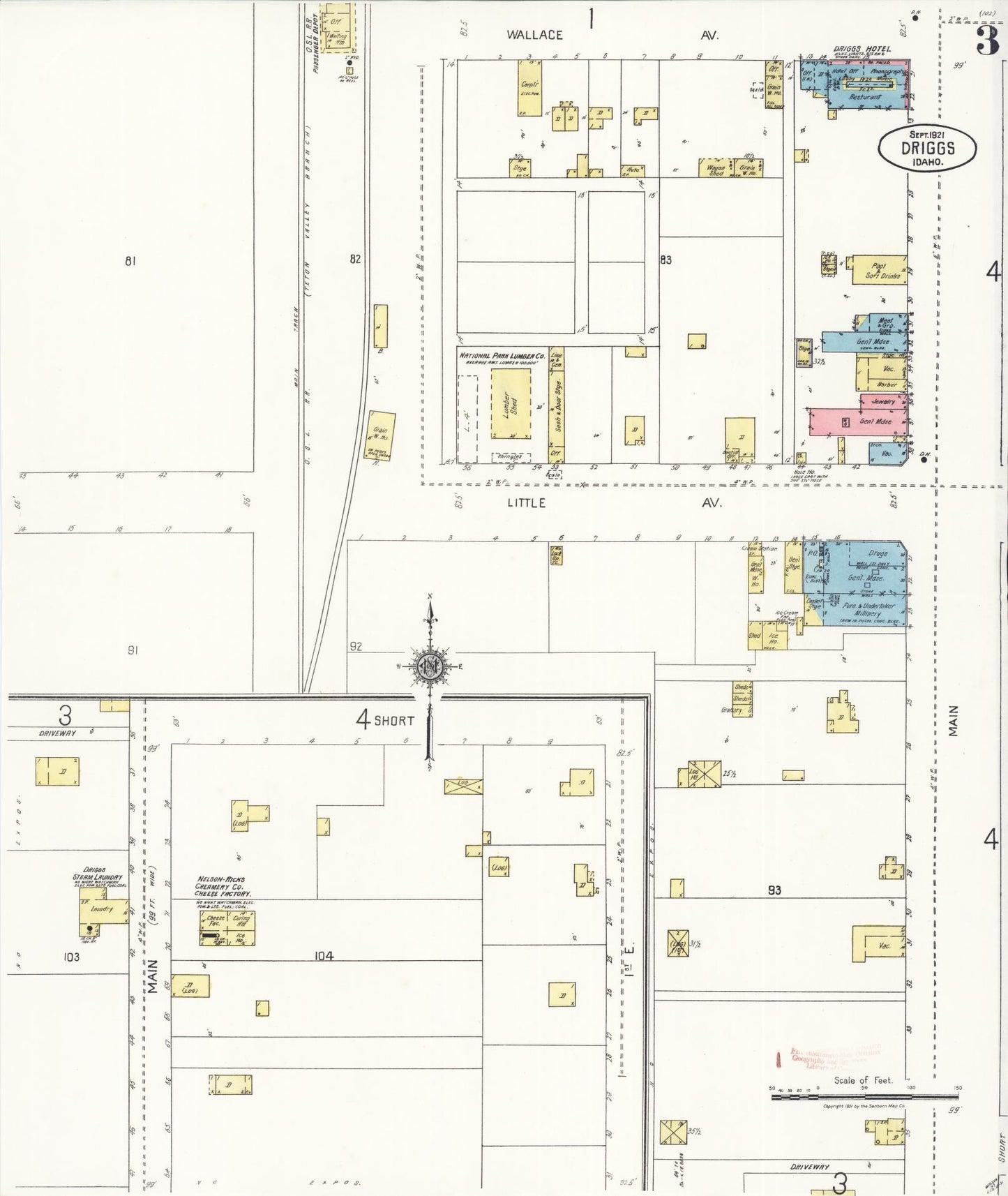 Sanborn Fire Insurance Map from Driggs, Teton County, Idaho (1921), Sheet #0003 - Historic Sanborn Fire Insurance Map Print, vintage old map wall art, antique decor, genealogy gift, Idaho Idaho map