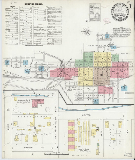 Sanborn Fire Insurance Map from Washington, Daviess County, Indiana (1896), Sheet #0001 - Complete Map Set gallery image, historic Sanborn map, vintage wall art, Washington Washington