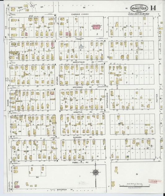 Sanborn Fire Insurance Map from Manistique, Schoolcraft County, Michigan (1920), Sheet #0014 - Historic Sanborn Fire Insurance Map Print, vintage old map wall art, antique decor, genealogy gift, Michigan Michigan map