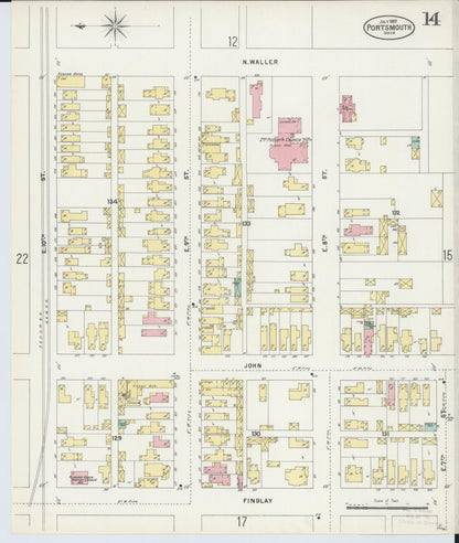 Sanborn Fire Insurance Map from Portsmouth, Scioto County, Ohio (1897), Sheet #0014 - Historic Sanborn Fire Insurance Map Print, vintage old map wall art, antique decor, genealogy gift, Ohio Ohio map