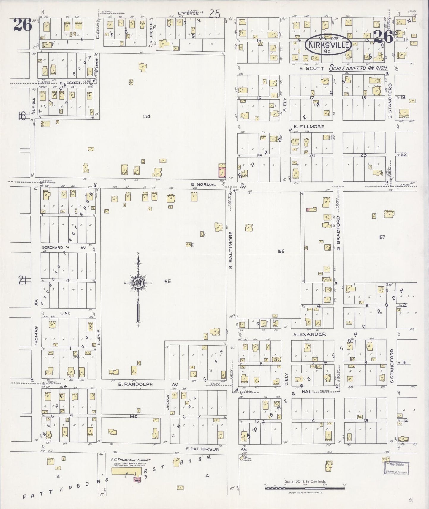 Sanborn Fire Insurance Map from Kirksville, Adair County, Missouri (1925), Sheet #0026 - Complete Map Set gallery image, historic Sanborn map, vintage wall art, Missouri Missouri