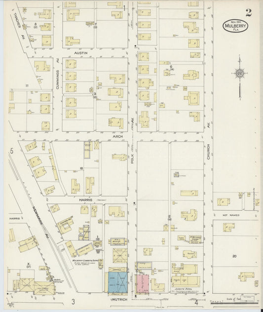 Sanborn Fire Insurance Map from Mulberry, Polk County, Florida (1914), Sheet #0002 - Historic Sanborn Fire Insurance Map Print, vintage old map wall art, antique decor, genealogy gift, Florida Florida map