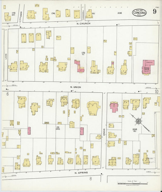 Sanborn Fire Insurance Map from Concord, Cabarrus County, North Carolina (1921), Sheet #0009 - Historic Sanborn Fire Insurance Map Print, vintage old map wall art, antique decor, genealogy gift, North Carolina North Carolina map