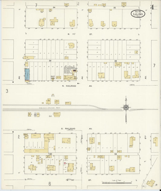 Sanborn Fire Insurance Map from Luling, Caldwell County, Texas (1912), Sheet #0004 - Historic Sanborn Fire Insurance Map Print, vintage old map wall art, antique decor, genealogy gift, Texas Texas map