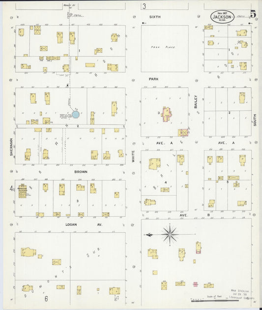 Sanborn Fire Insurance Map from Jackson, Jackson County, Minnesota (1907), Sheet #0005 - Historic Sanborn Fire Insurance Map Print, vintage old map wall art, antique decor, genealogy gift, Minnesota Minnesota map