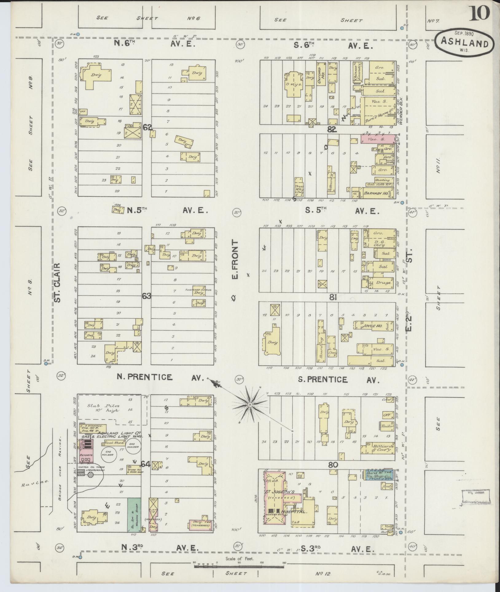 Sanborn Fire Insurance Map from Ashland, Ashland County, Wisconsin (1890), Sheet #0010 - Historic Sanborn Fire Insurance Map Print, vintage old map wall art, antique decor, genealogy gift, Wisconsin Wisconsin map