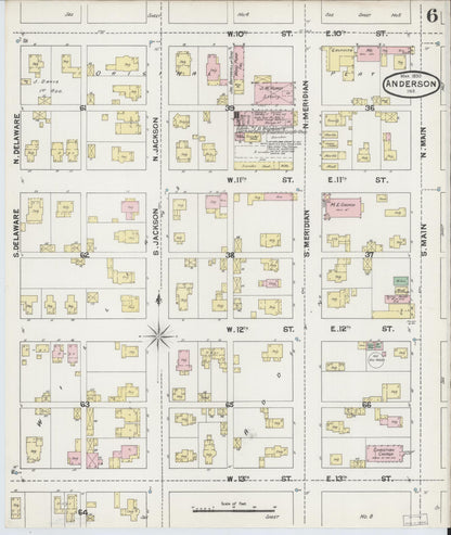 Sanborn Fire Insurance Map from Anderson, Madison County, Indiana (1890), Sheet #0006 - Historic Sanborn Fire Insurance Map Print, vintage old map wall art, antique decor, genealogy gift, Indiana Indiana map