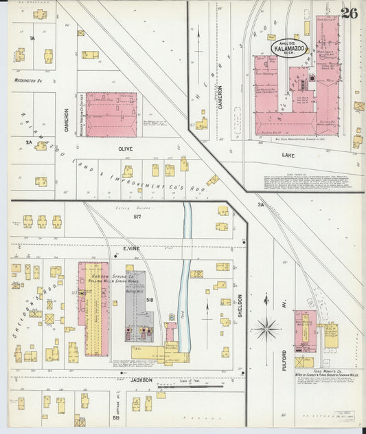 Sanborn Fire Insurance Map from Kalamazoo, Kalamazoo County, Michigan (1902), Sheet #0026 - Historic Sanborn Fire Insurance Map Print, vintage old map wall art, antique decor, genealogy gift, Michigan Michigan map
