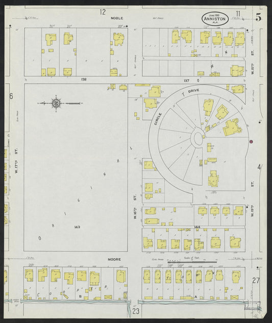Sanborn Fire Insurance Map from Anniston, Calhoun County, Alabama (1910), Sheet #0005 - Historic Sanborn Fire Insurance Map Print, vintage old map wall art, antique decor, genealogy gift, Alabama Alabama map