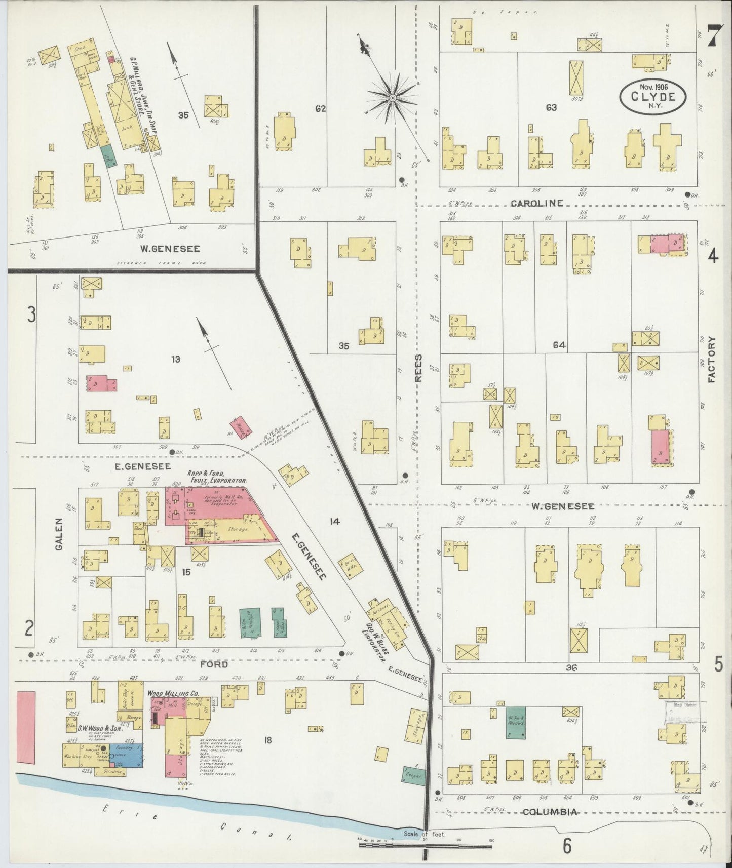 Sanborn Fire Insurance Map from Clyde, Wayne County, New York (1906), Sheet #0007 - Complete Map Set gallery image, historic Sanborn map, vintage wall art, New York New York