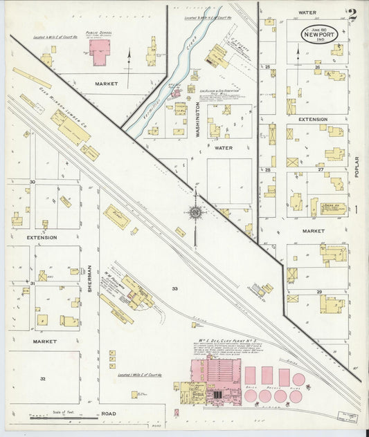 Sanborn Fire Insurance Map from Newport, Vermillion County, Indiana (1910), Sheet #0002 - Historic Sanborn Fire Insurance Map Print, vintage old map wall art, antique decor, genealogy gift, Indiana Indiana map