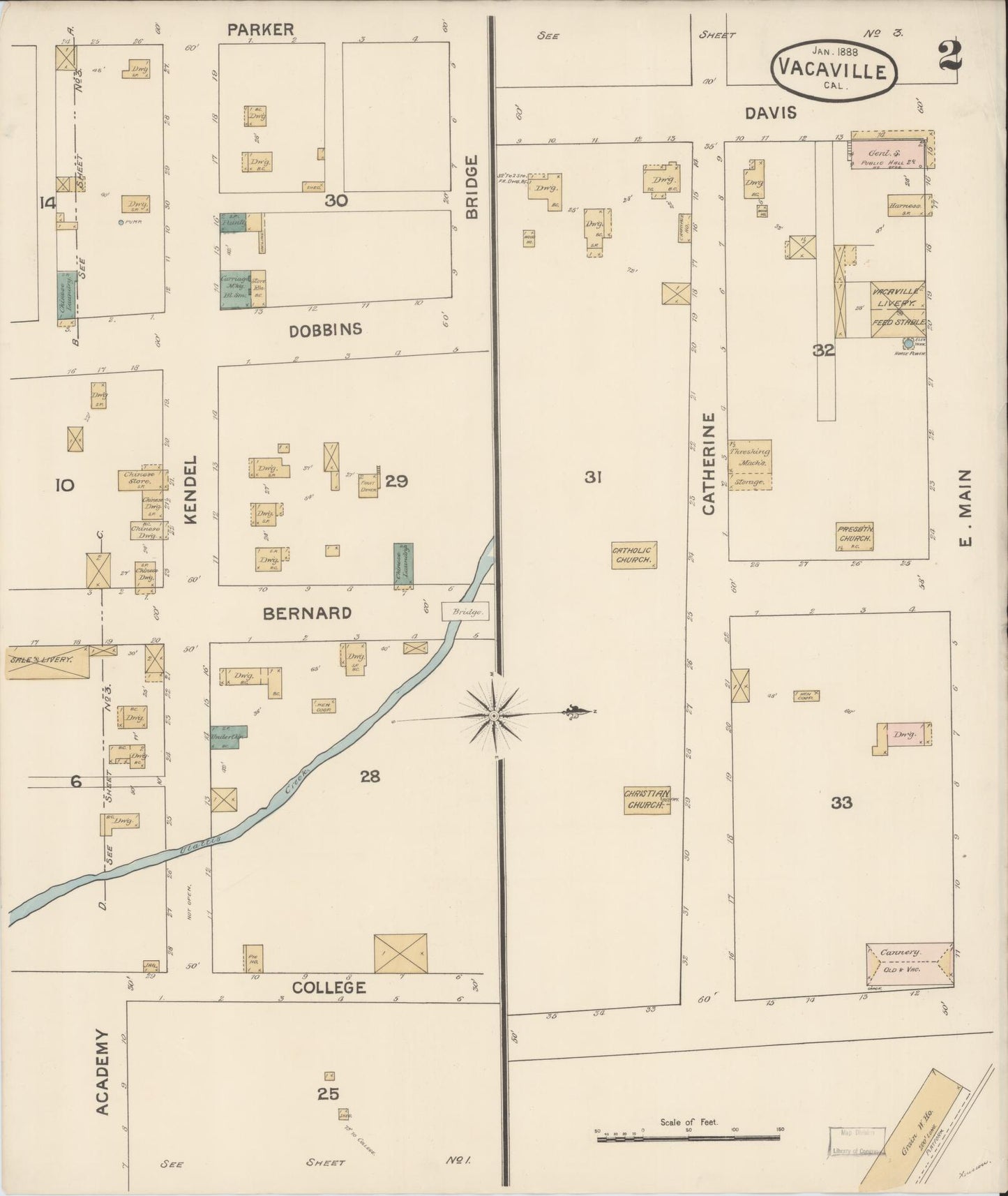 Sanborn Fire Insurance Map from Vacaville, Solano County, California (1886), Sheet #0002 - Complete Map Set gallery image, historic Sanborn map, vintage wall art, California California