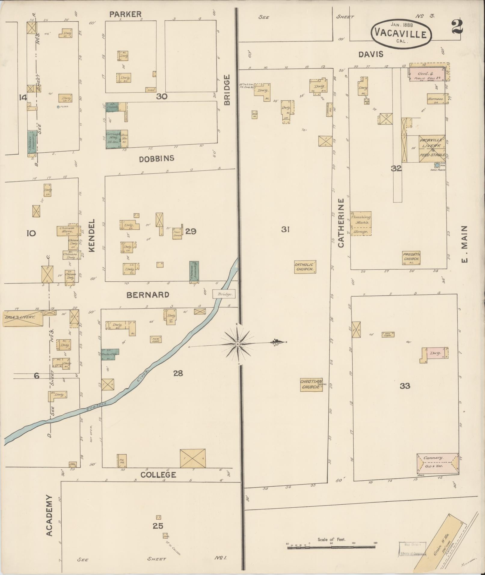 Sanborn Fire Insurance Map from Vacaville, Solano County, California (1886), Sheet #0002 - Complete Map Set gallery image, historic Sanborn map, vintage wall art, California California