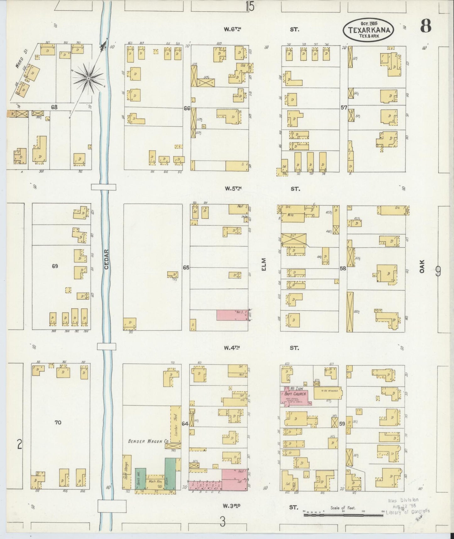 Sanborn Fire Insurance Map from Texarkana, Bowie County, Texas (1905), Sheet #0008 - Complete Map Set gallery image, historic Sanborn map, vintage wall art, Texas Texas
