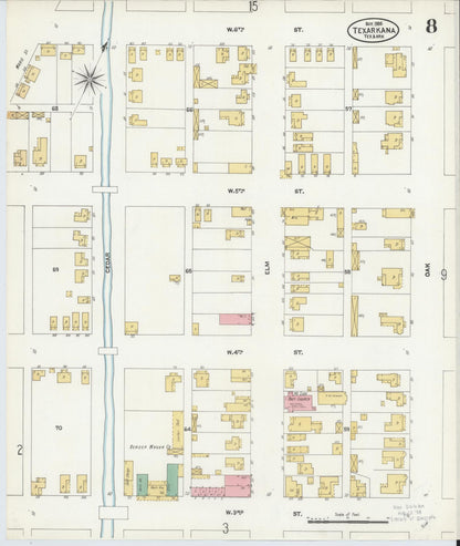Sanborn Fire Insurance Map from Texarkana, Bowie County, Texas (1905), Sheet #0008 - Complete Map Set gallery image, historic Sanborn map, vintage wall art, Texas Texas