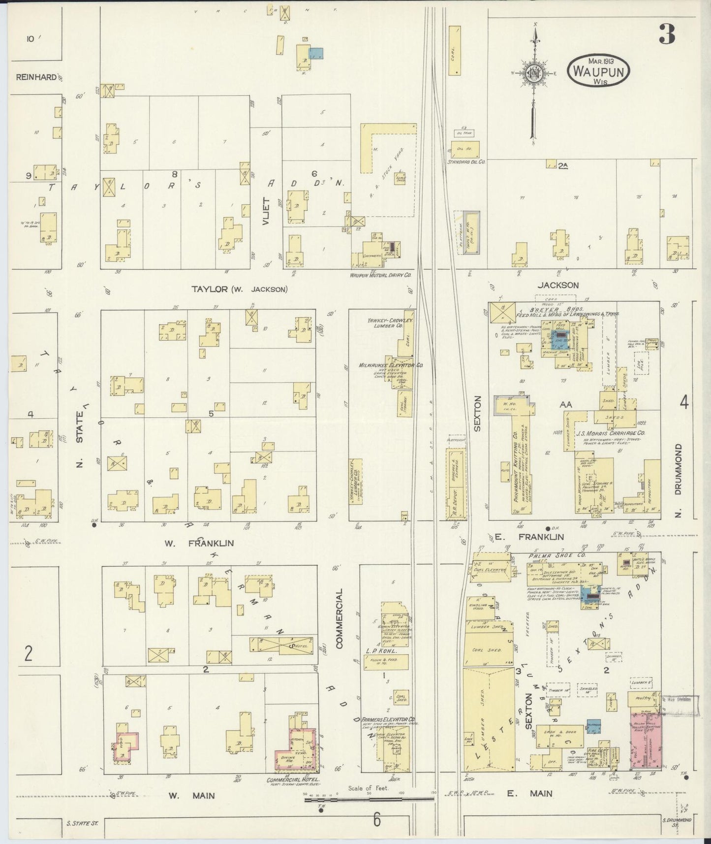 Sanborn Fire Insurance Map from Waupun, Dodge and Fond du Lac Counties, Wisconsin (1913), Sheet #0003 - Complete Map Set gallery image, historic Sanborn map, vintage wall art, Wisconsin Wisconsin