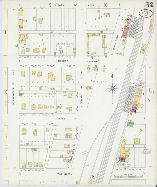 Sanborn Fire Insurance Map from Enid, Garfield County, Oklahoma (1901), Sheet #0012 - Historic Sanborn Fire Insurance Map Print, vintage old map wall art, antique decor, genealogy gift, Oklahoma Oklahoma map