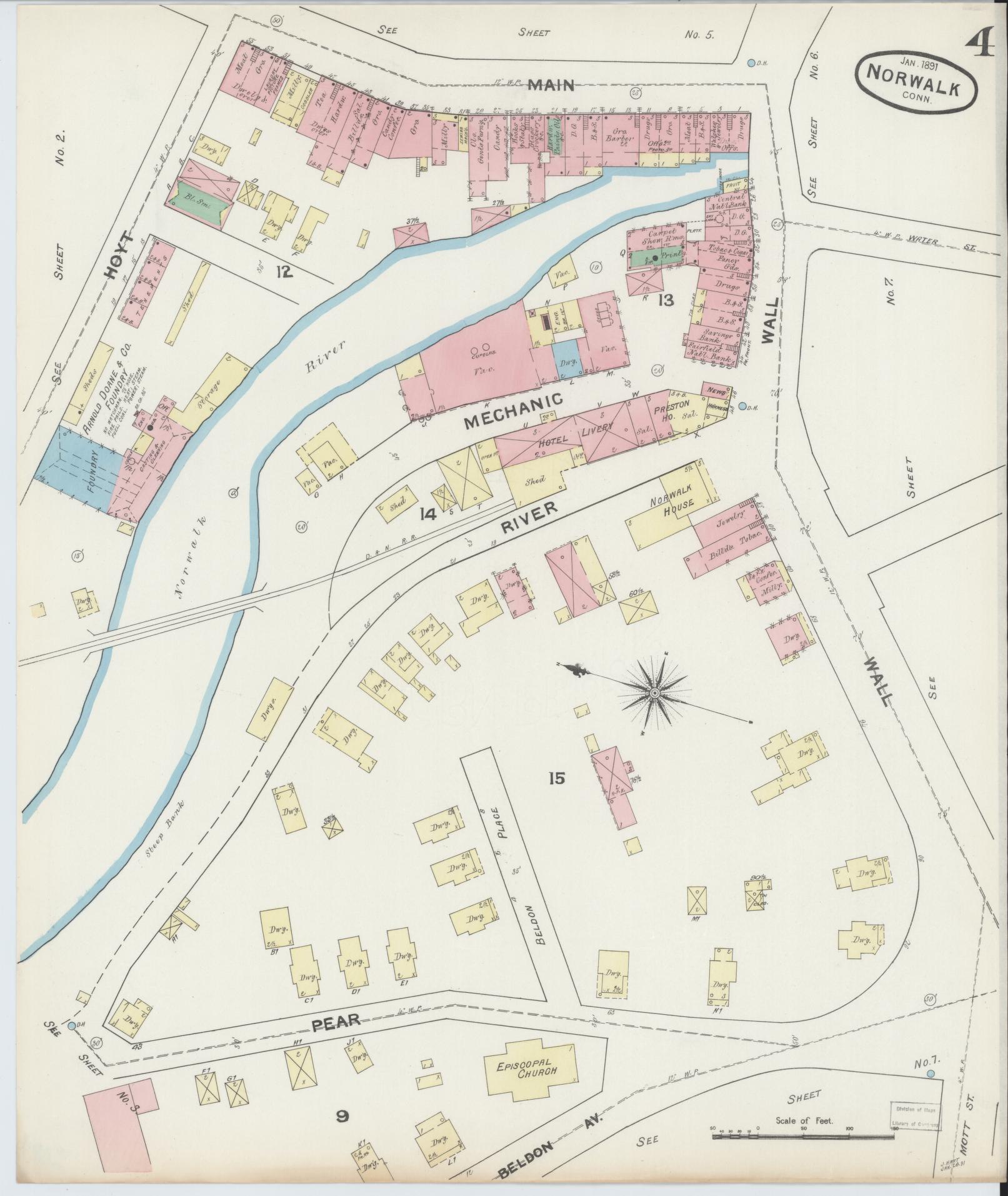 Sanborn Fire Insurance Map from Norwalk, Fairfield County, Connecticut (1891), Sheet #0003 - Complete Map Set gallery image, historic Sanborn map, vintage wall art, Connecticut Connecticut