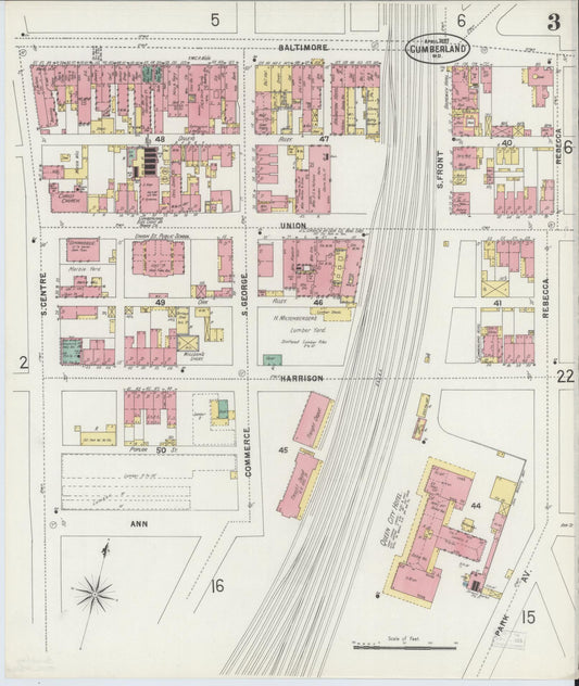 Allegany, Maryland - 1897 - Sanborn Fire Insurance Map, Sheet #0003 - Historic Sanborn Fire Insurance Map Print, Allegany Maryland 1897 0003 vintage old map wall art