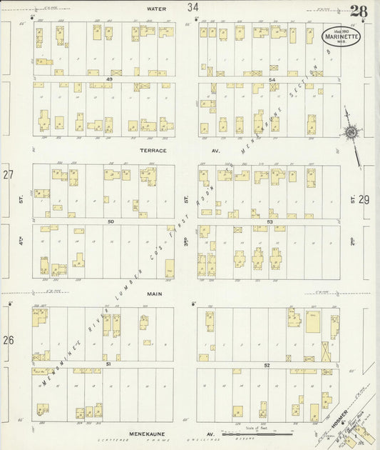 Sanborn Fire Insurance Map from Marinette, Marinette County, Wisconsin (1910), Sheet #0028 - Historic Sanborn Fire Insurance Map Print, vintage old map wall art, antique decor, genealogy gift, Wisconsin Wisconsin map