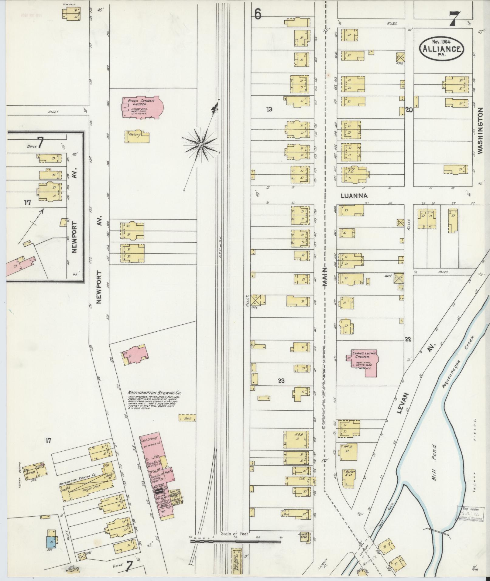 Sanborn Fire Insurance Map from Alliance, Northampton County, Pennsylvania (1904), Sheet #0007 - Historic Sanborn Fire Insurance Map Print, vintage old map wall art, antique decor, genealogy gift, Pennsylvania Pennsylvania map