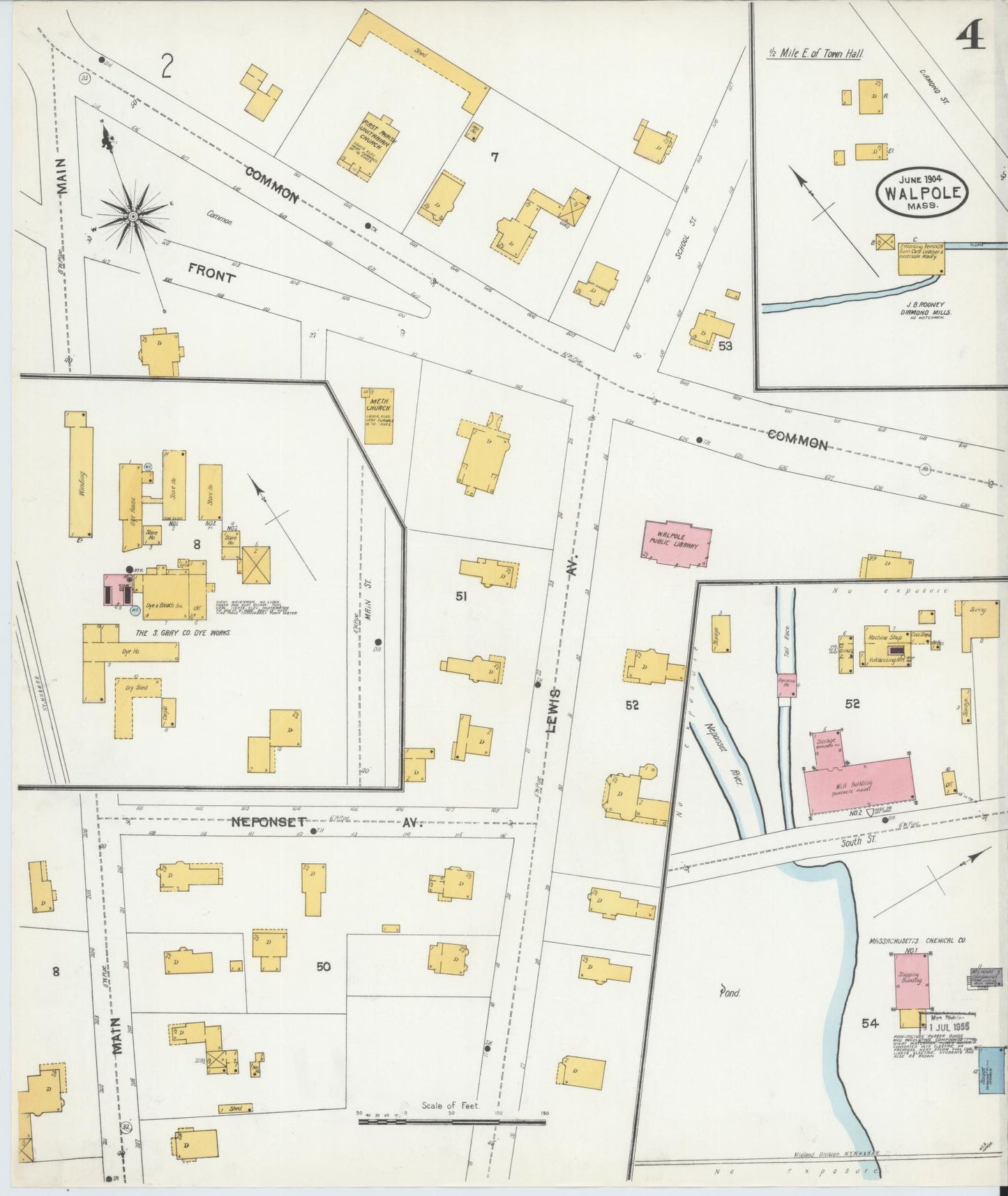 Sanborn Fire Insurance Map from Walpole, Norfolk County, Massachusetts (1904), Sheet #0003 - Complete Map Set gallery image, historic Sanborn map, vintage wall art, Massachusetts Massachusetts
