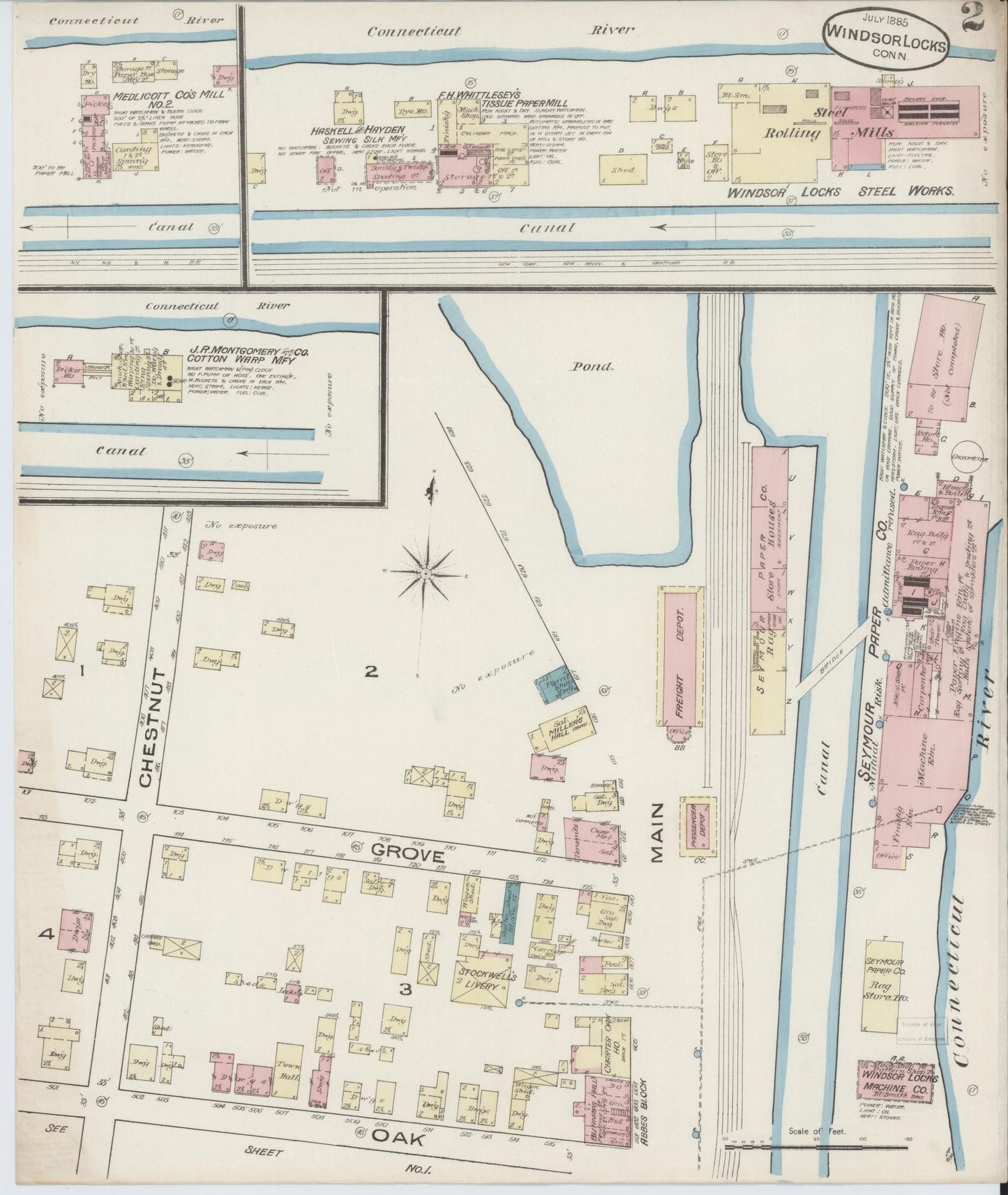 Sanborn Fire Insurance Map from Windsor Locks, Hartford County, Connecticut (1885), Sheet #0002 - Complete Map Set gallery image, historic Sanborn map, vintage wall art, Connecticut Connecticut