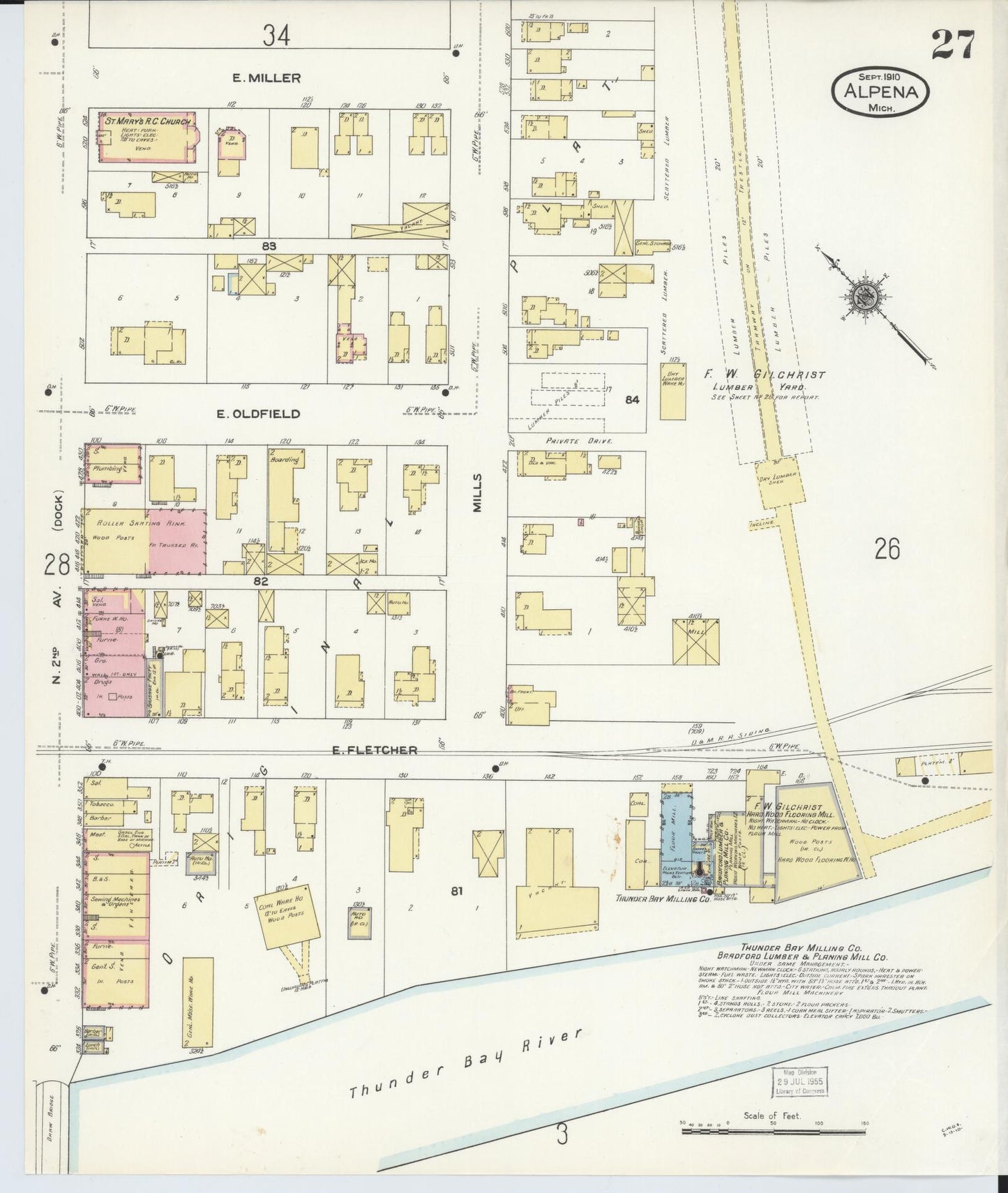 Sanborn Fire Insurance Map from Alpena, Alpena County, Michigan (1910), Sheet #0027 - Complete Map Set gallery image, historic Sanborn map, vintage wall art, Michigan Michigan