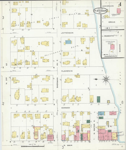Sanborn Fire Insurance Map from Fort Atkinson, Jefferson County, Wisconsin (1909), Sheet #0004 - Historic Sanborn Fire Insurance Map Print, vintage old map wall art, antique decor, genealogy gift, Wisconsin Wisconsin map