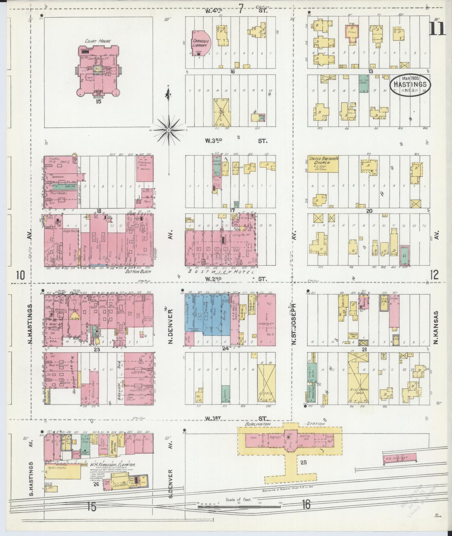 Sanborn Fire Insurance Map from Hastings, Adams County, Nebraska (1905), Sheet #0011 - Historic Sanborn Fire Insurance Map Print, vintage old map wall art, antique decor, genealogy gift, Nebraska Nebraska map