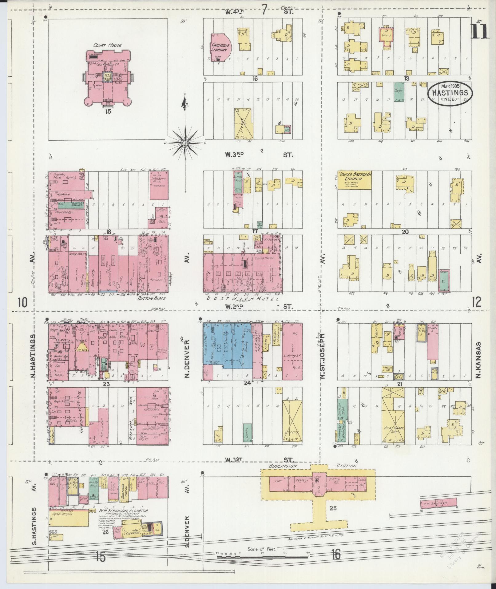 Sanborn Fire Insurance Map from Hastings, Adams County, Nebraska (1905), Sheet #0011 - Historic Sanborn Fire Insurance Map Print, vintage old map wall art, antique decor, genealogy gift, Nebraska Nebraska map