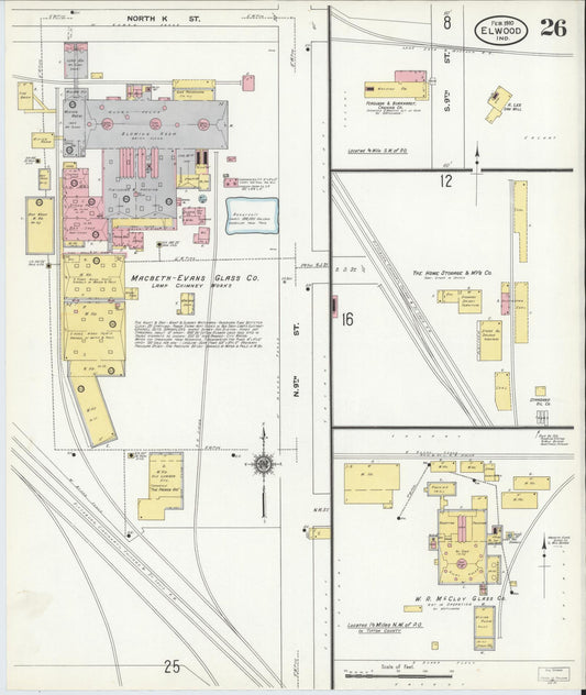 Sanborn Fire Insurance Map from Elwood, Madison County, Indiana (1910), Sheet #0026 - Historic Sanborn Fire Insurance Map Print, vintage old map wall art, antique decor, genealogy gift, Indiana Indiana map
