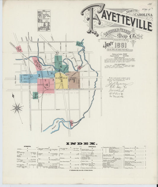 Sanborn Fire Insurance Map from Fayetteville, Cumberland County, North Carolina (1891), Sheet #0001 - Historic Sanborn Fire Insurance Map Print, vintage old map wall art, antique decor, genealogy gift, North Carolina North Carolina map