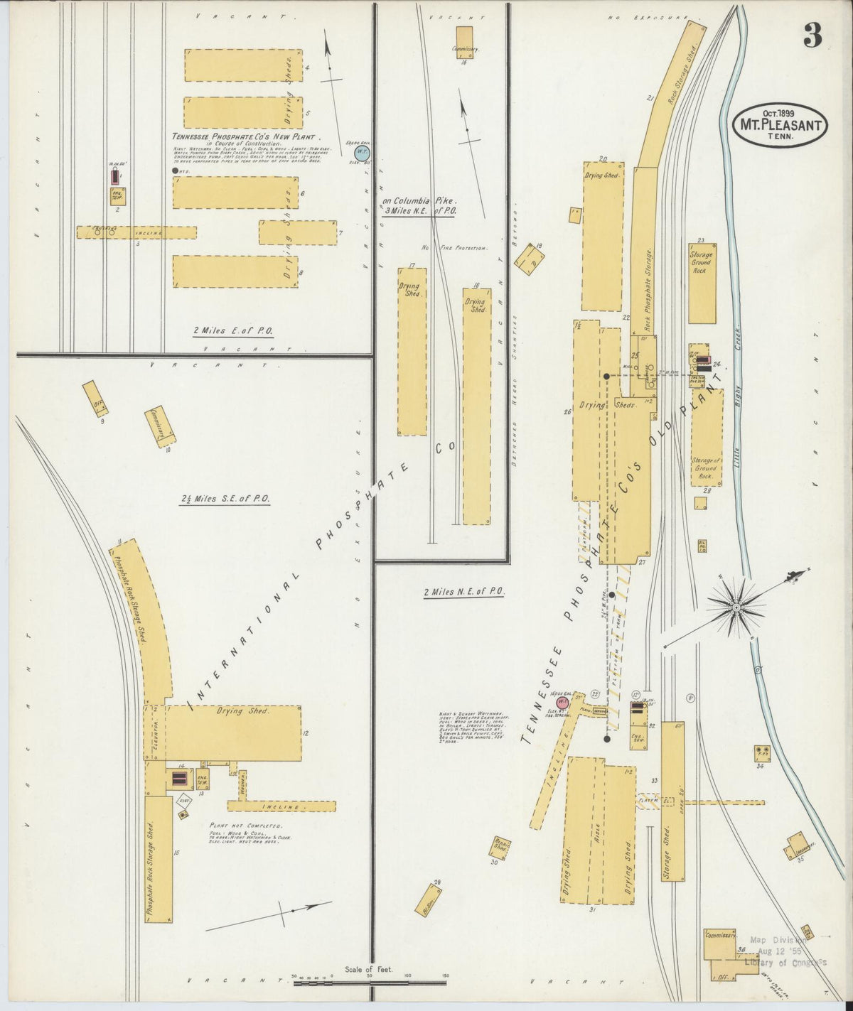 Sanborn Fire Insurance Map from Mount Pleasant, Maury County, Tennessee (1889), Sheet #0003 - Historic Sanborn Fire Insurance Map Print, vintage old map wall art, antique decor, genealogy gift, Tennessee Tennessee map