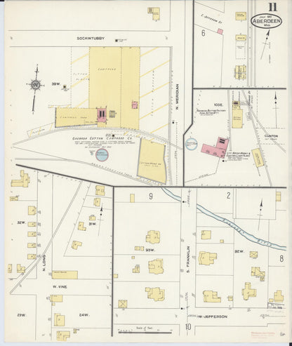 Sanborn Fire Insurance Map from Aberdeen, Monroe County, Mississippi (1910), Sheet #0011 - Complete Map Set gallery image, historic Sanborn map, vintage wall art, Mississippi Mississippi
