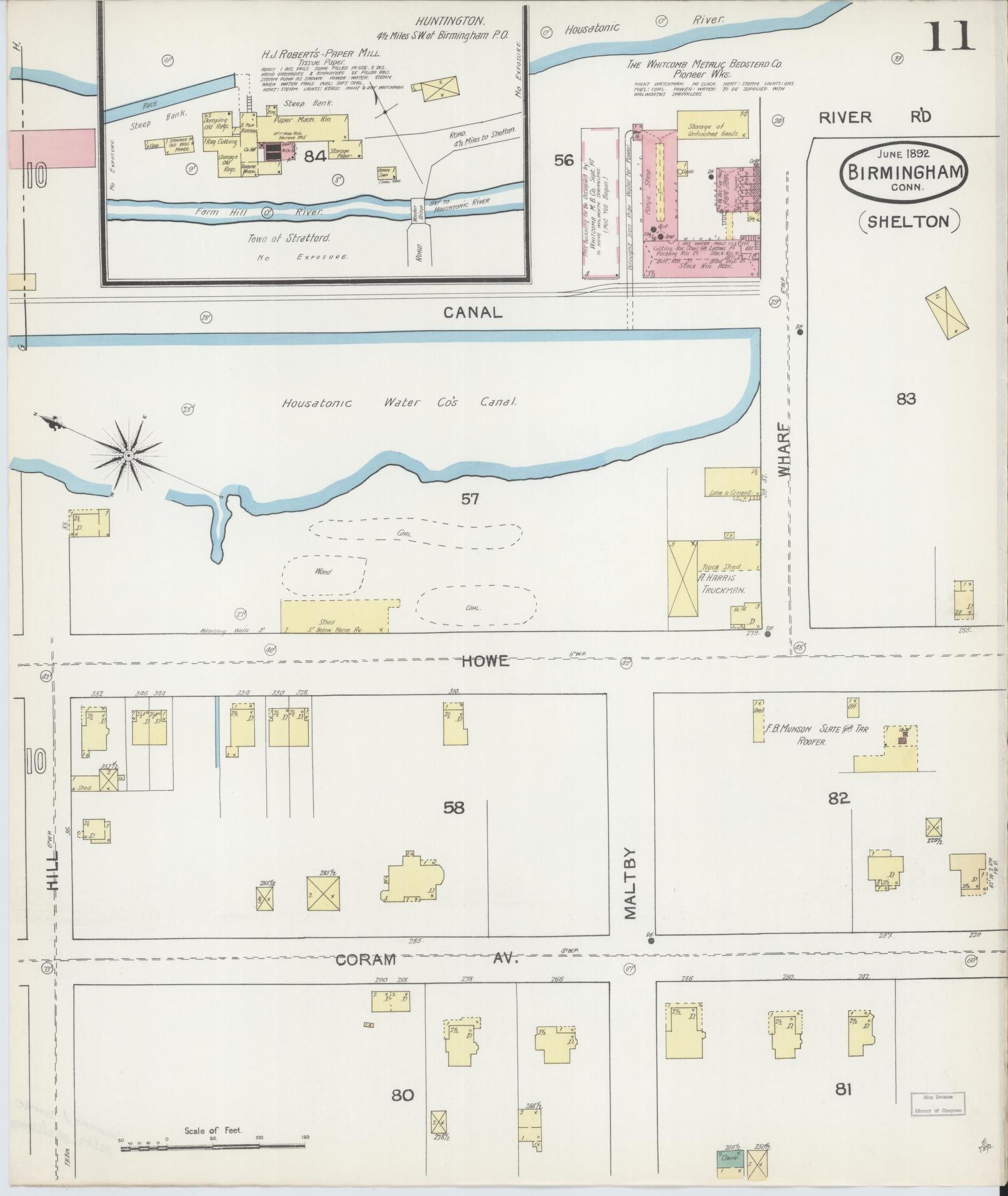Sanborn Fire Insurance Map from Birmingham, New Haven County, Connecticut (1892), Sheet #0011 - Complete Map Set gallery image, historic Sanborn map, vintage wall art, Connecticut Connecticut
