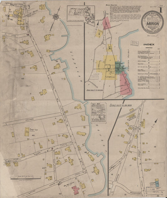Sanborn Fire Insurance Map from Marion, Plymouth County, Massachusetts (1921), Sheet #0001 - Historic Sanborn Fire Insurance Map Print, vintage old map wall art, antique decor, genealogy gift, Massachusetts Massachusetts map