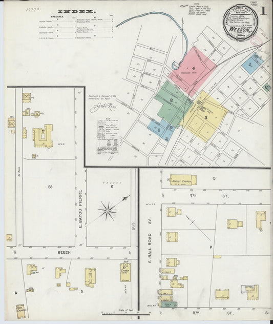 Sanborn Fire Insurance Map from Wesson, Copiah County, Mississippi (1895), Sheet #0001 - Historic Sanborn Fire Insurance Map Print, vintage old map wall art, antique decor, genealogy gift, Mississippi Mississippi map